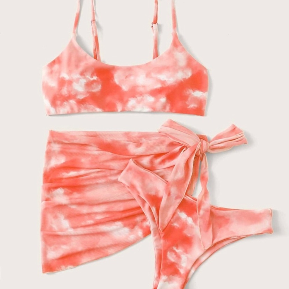 Shein Tie Dye Bikini With Tie Side Beach Skirt